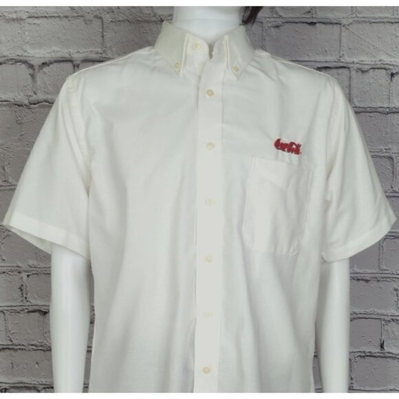Coca Cola White Cotton Oxford Button Down Short Sleeve Uniform Shirt, Men's 16.5 - Picture 1 of 10